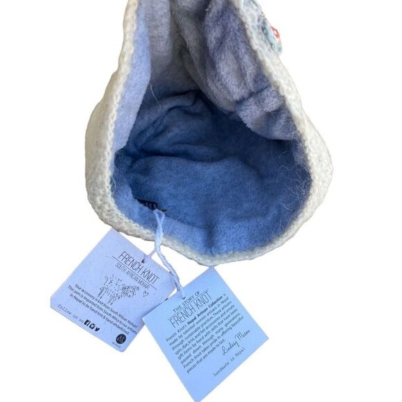 NWT French Knot Mohair Hat Beanie With Embroidery Ivory Free Size - Picture 7 of 10